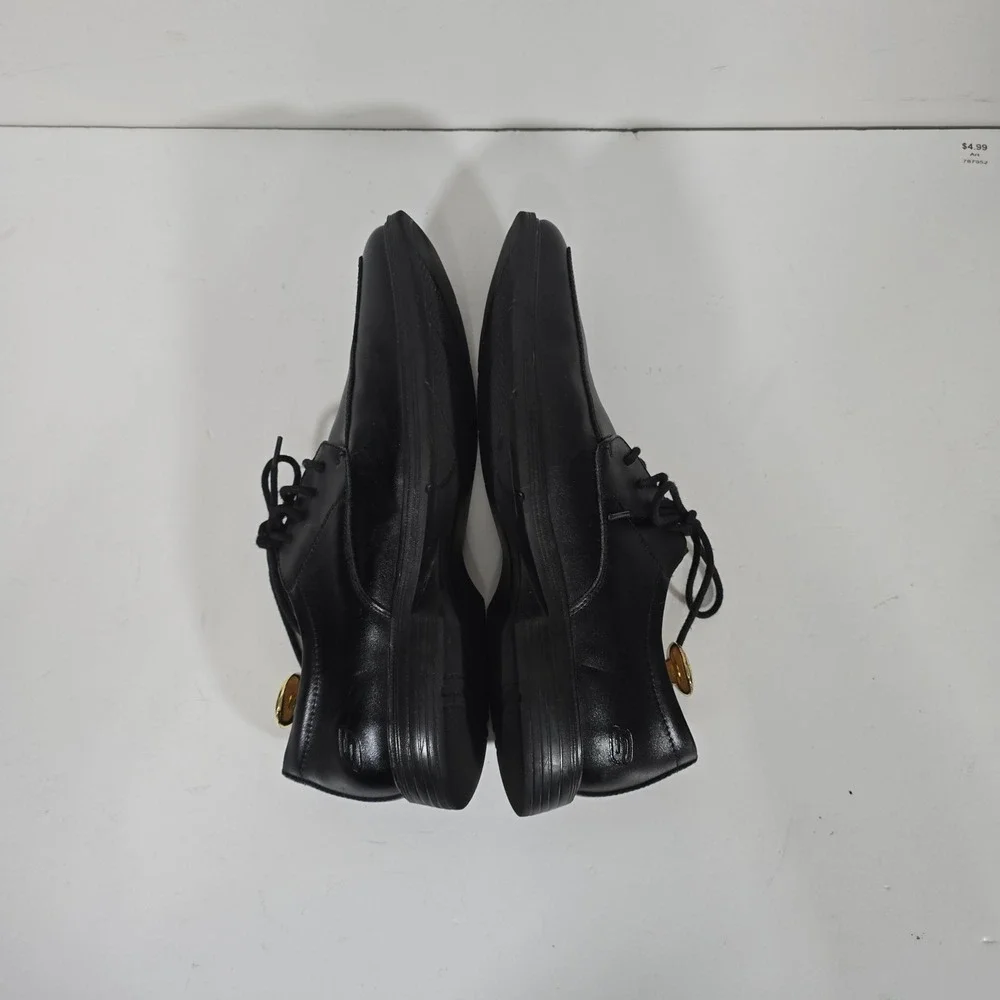 Skechers Leather Caswell Oxford Mens 10 Black Square Toe Memory Foam FLAWED
